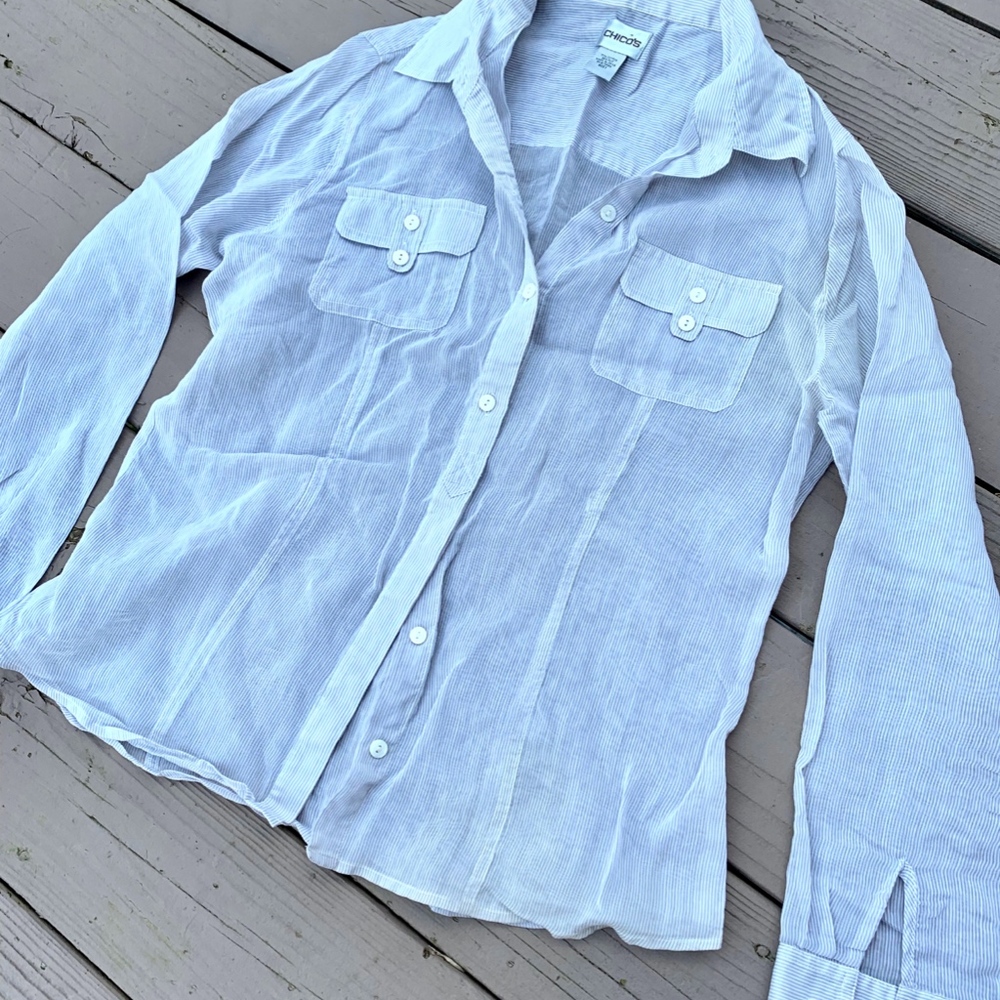 Chico's Medium Sheer Silk/Cotton Button Up Top - Picture 4 of 6